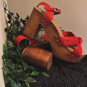 Red Charles David wood block heels